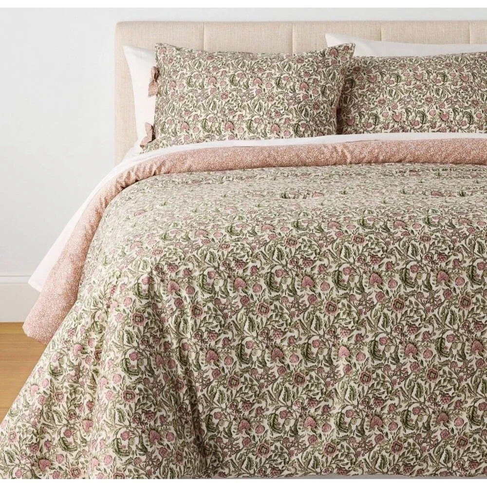 3pc Full/Queen Reversible Floral Comforter Set Pink/Green- Threshold